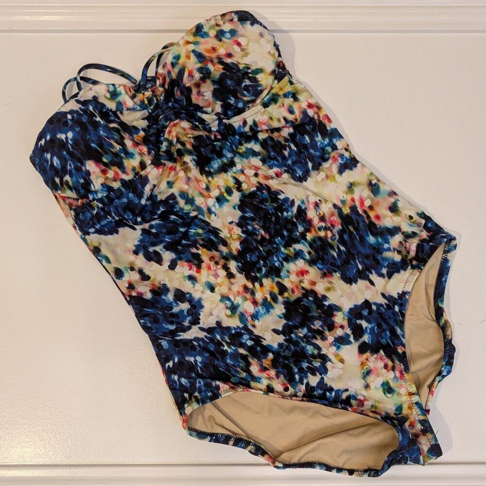 J. Crew Strapless Halter Tie Swim Suit Abstract Pattern Summer Vacation - Size 2